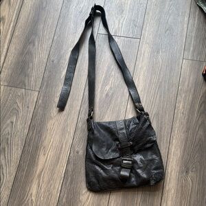 Civico93 Italian Black Soft Leather Bag Purse Crossbody raw edge organic rustic
